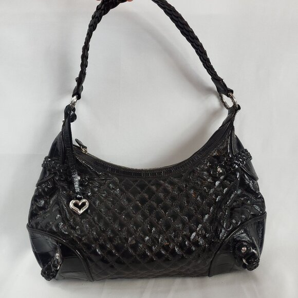 Brighton Black Quilted Leather Braided Trim Large Shoulder Bag - Picture 1 of 16